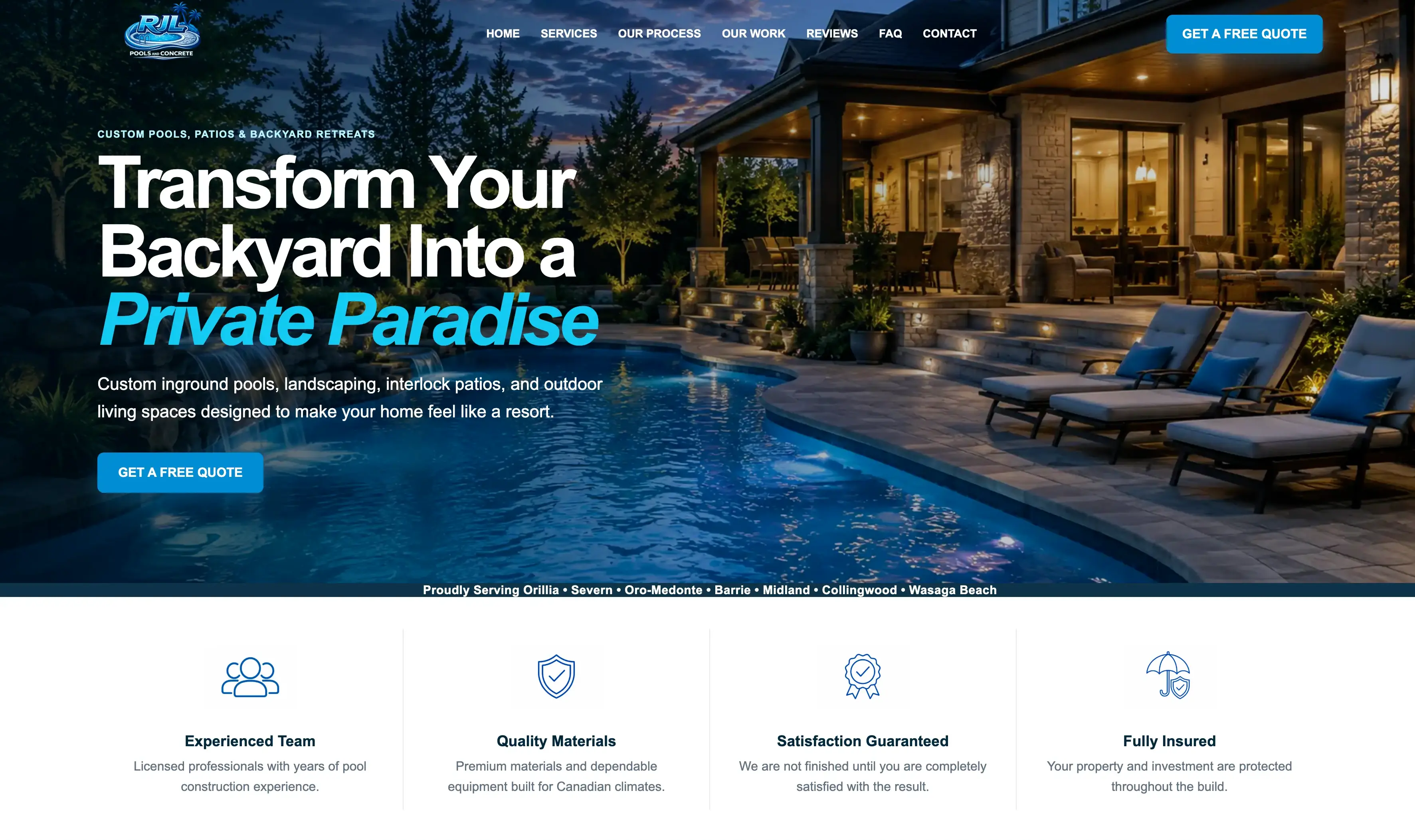 RJL Pools and Concrete homepage preview