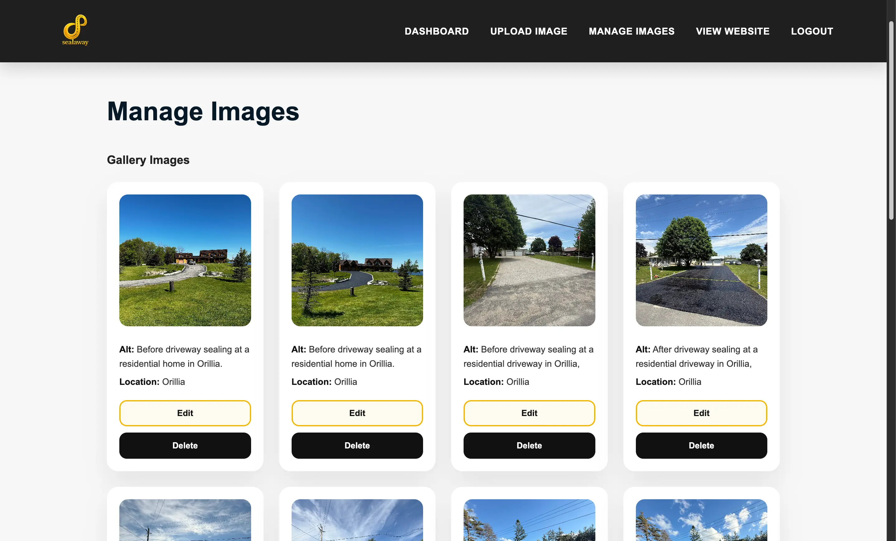 Sealaway image management screen preview