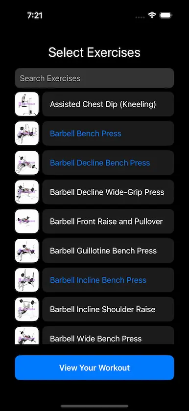 GetFit exercise library screen